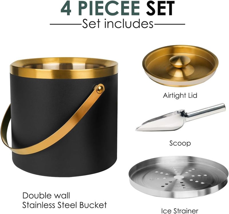 NBNSTHV 3L Double-Wall Insulated Stainless Steel Ice Bucket with scoop for Cocktail Bar - Metal Ice Bucket for freezer with Lid for parties,ice holder,champagne bucket,bar cart accessories (black) - Image 4
